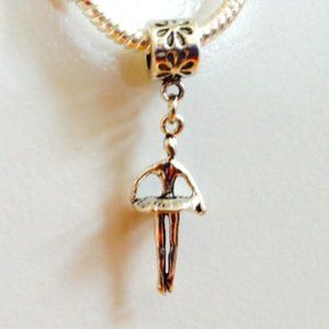 "BALLERINA" Sterling Silver Plated Dangling Charm For European Style Bracelets
